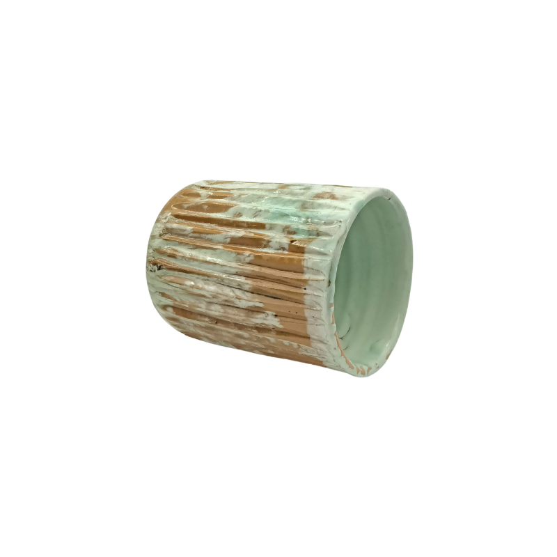 Mini Vase Pot de Fleur Céramique Fait Main Glaçure Réactive Artisanale Vert Turquoise Marron