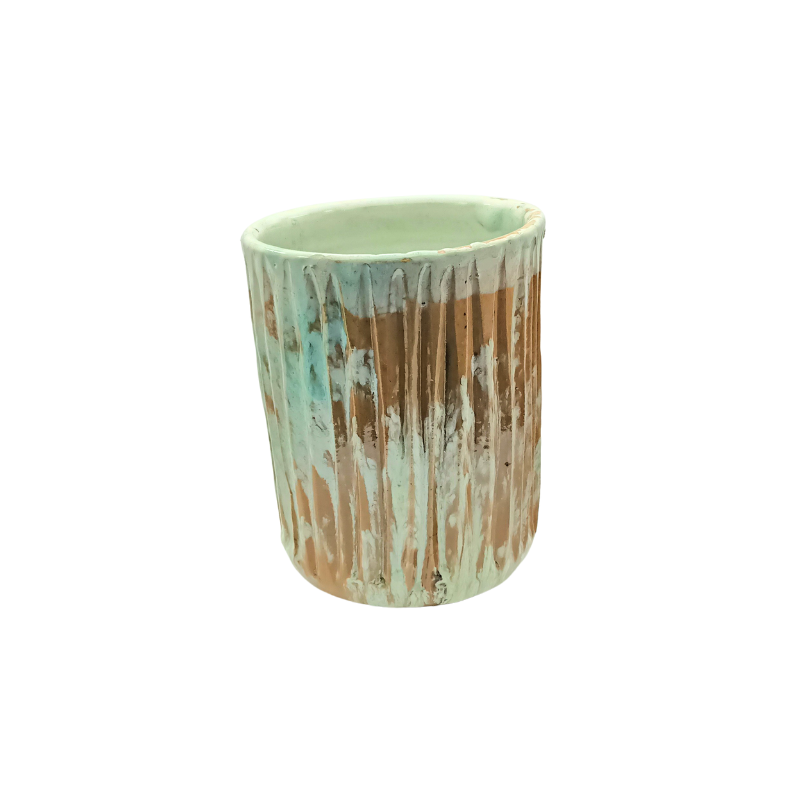 Mini Vase Pot de Fleur Céramique Fait Main Glaçure Réactive Artisanale Vert Turquoise Marron