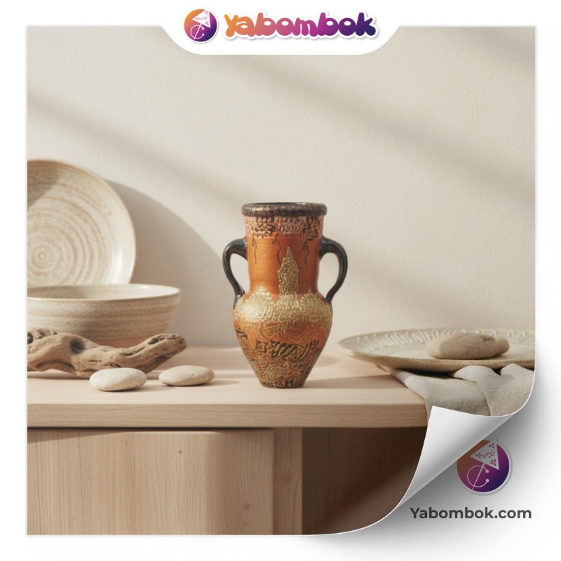 Petite Amphore Jarre Décorative Artisanale | Vase Miniature en Céramique Terre Cuite | Style Orientale Arabe Or Noir Cuivré | Décoration Maison Salon Bureau | Objet de Collection Souvenir