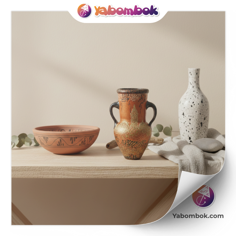 Petite Amphore Jarre Décorative Artisanale | Vase Miniature en Céramique Terre Cuite | Style Orientale Arabe Or Noir Cuivré | Décoration Maison Salon Bureau | Objet de Collection Souvenir