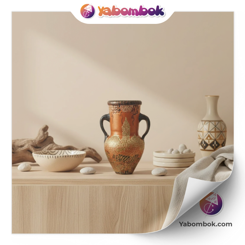 Petite Amphore Jarre Décorative Artisanale | Vase Miniature en Céramique Terre Cuite | Style Orientale Arabe Or Noir Cuivré | Décoration Maison Salon Bureau | Objet de Collection Souvenir