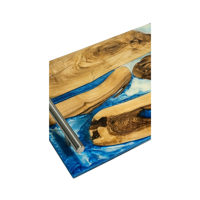 Plateau de Service en Bois d’Olivier et Résine Époxy, Modèle Rivière Bleu et Blanc, Yabombok KFB252 6 Plateau de Service en Bois d’Olivier et Résine Époxy, Modèle Rivière Bleu et Blanc, Yabombok KFB252 1