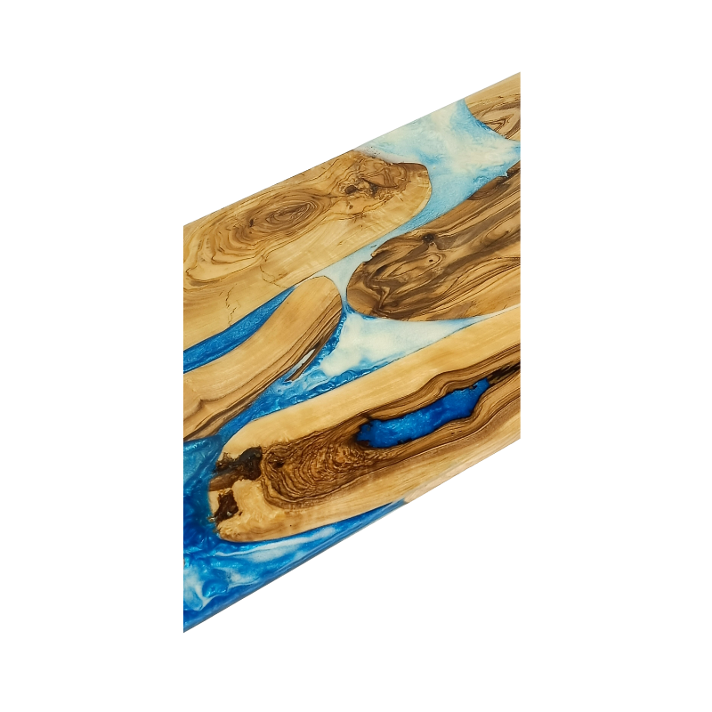 Plateau de Service en Bois d’Olivier et Résine Époxy, Modèle Rivière Bleu et Blanc, Yabombok KFB252 7 Plateau de Service en Bois d’Olivier et Résine Époxy, Modèle Rivière Bleu et Blanc, Yabombok KFB252 1