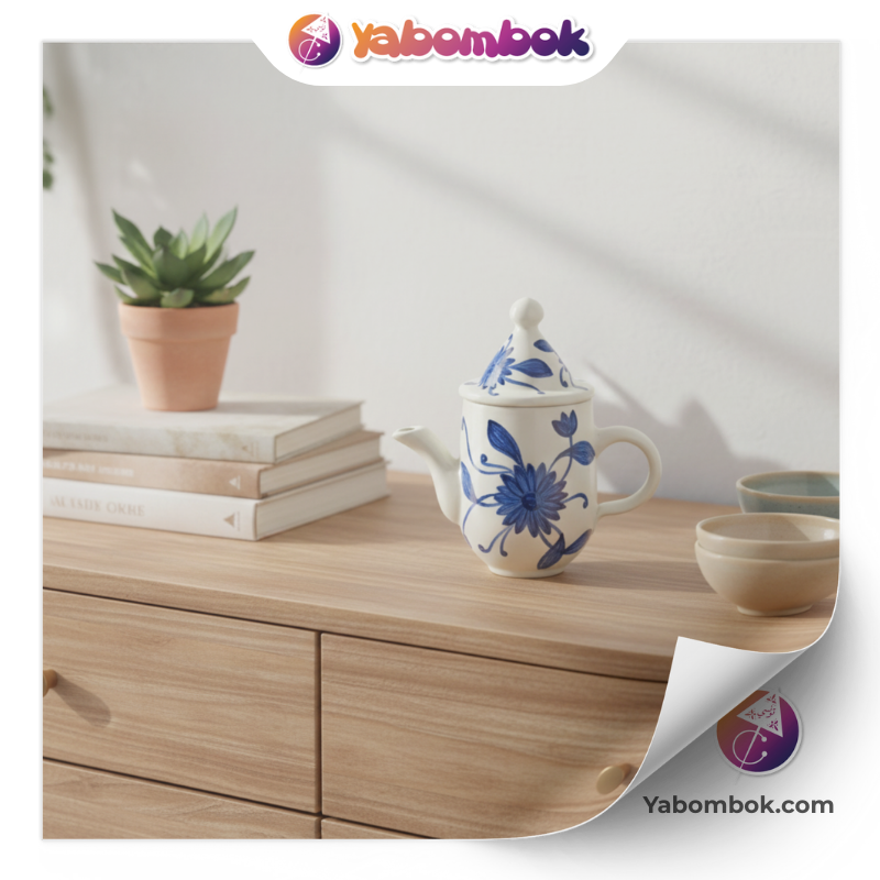 Théière Artisanale en Céramique blanche Émaillée Bouilloire Fait Main KHC022