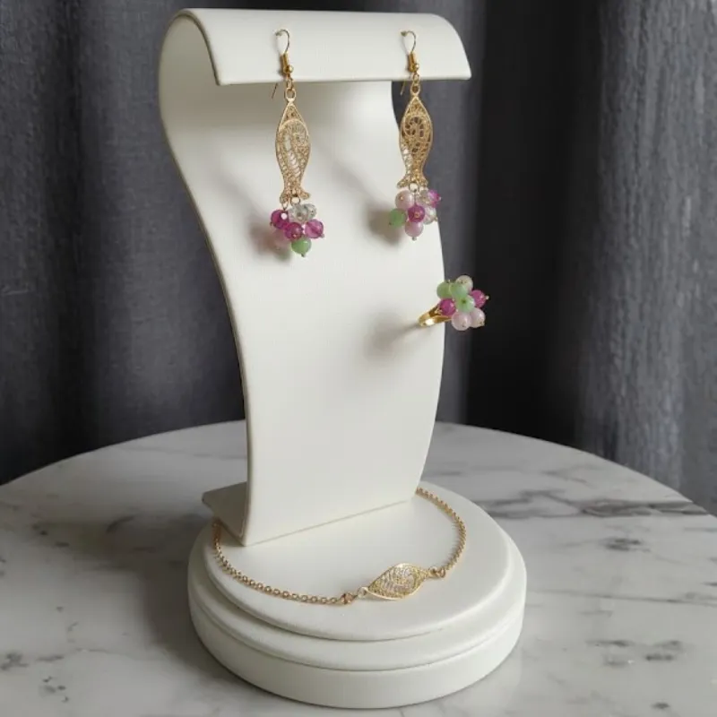 Set de bijoux doré avec perles pastel OM001 1 Set de bijoux doré avec perles pastel OM001