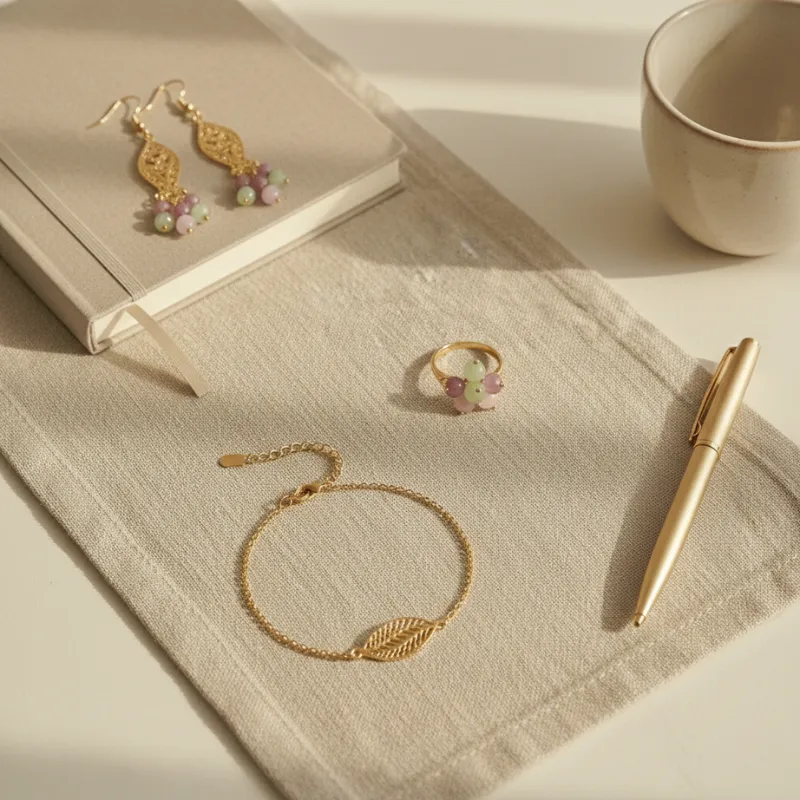 Set de bijoux doré avec perles pastel OM001 4 Set de bijoux doré avec perles pastel OM001